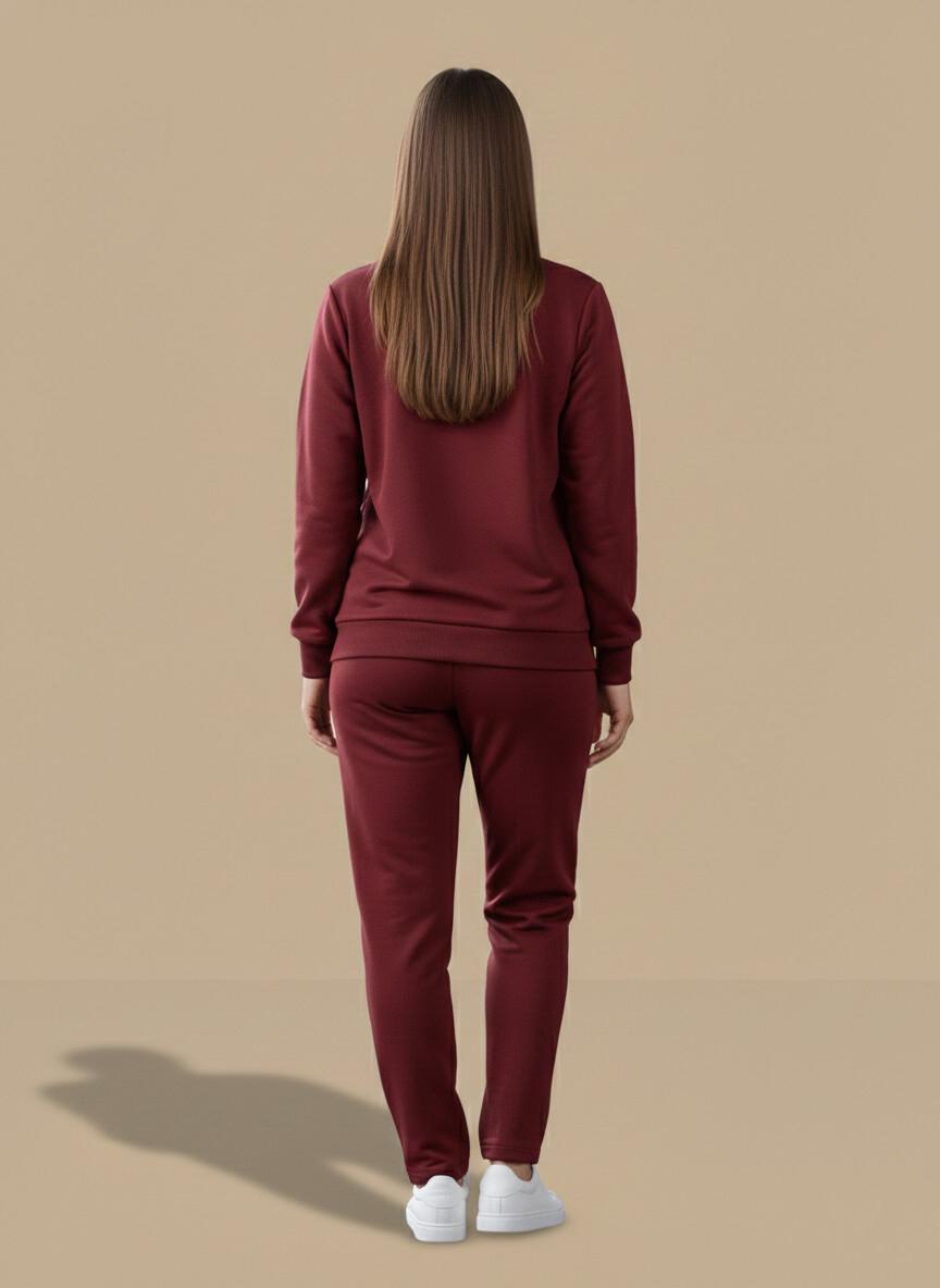Women's Relaxed Fit Co-ord Tracksuit Set – Maroon
