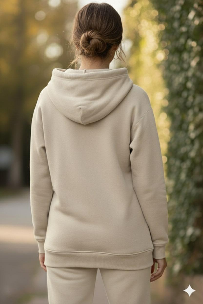 Cotton Fleece Oversized Hoodie – Beige