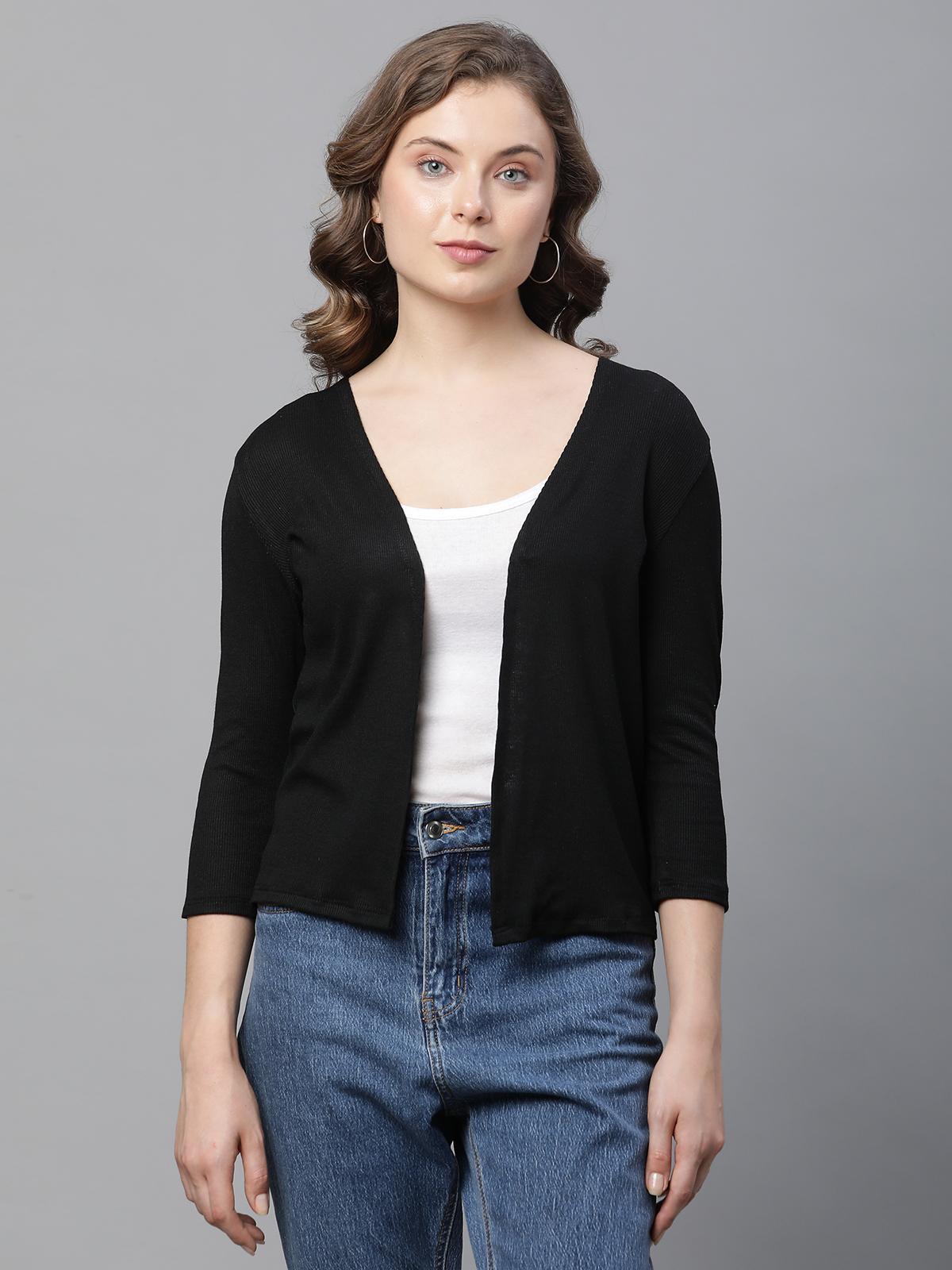 Unaone Women's Ribbed Open-Front Shrug – Black
