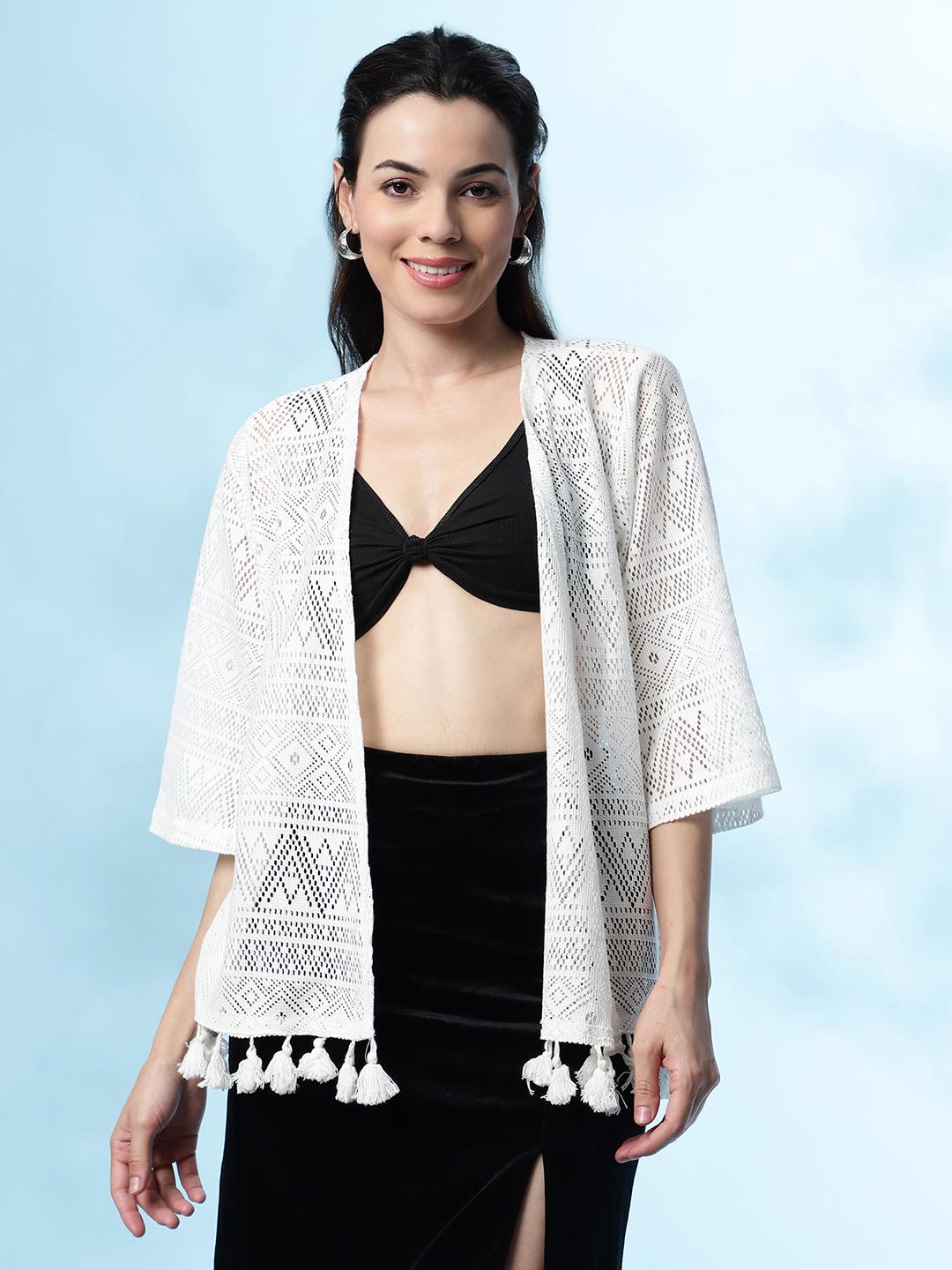 Crochet Lace Shrug – White Open-Front Knit Cover-Up