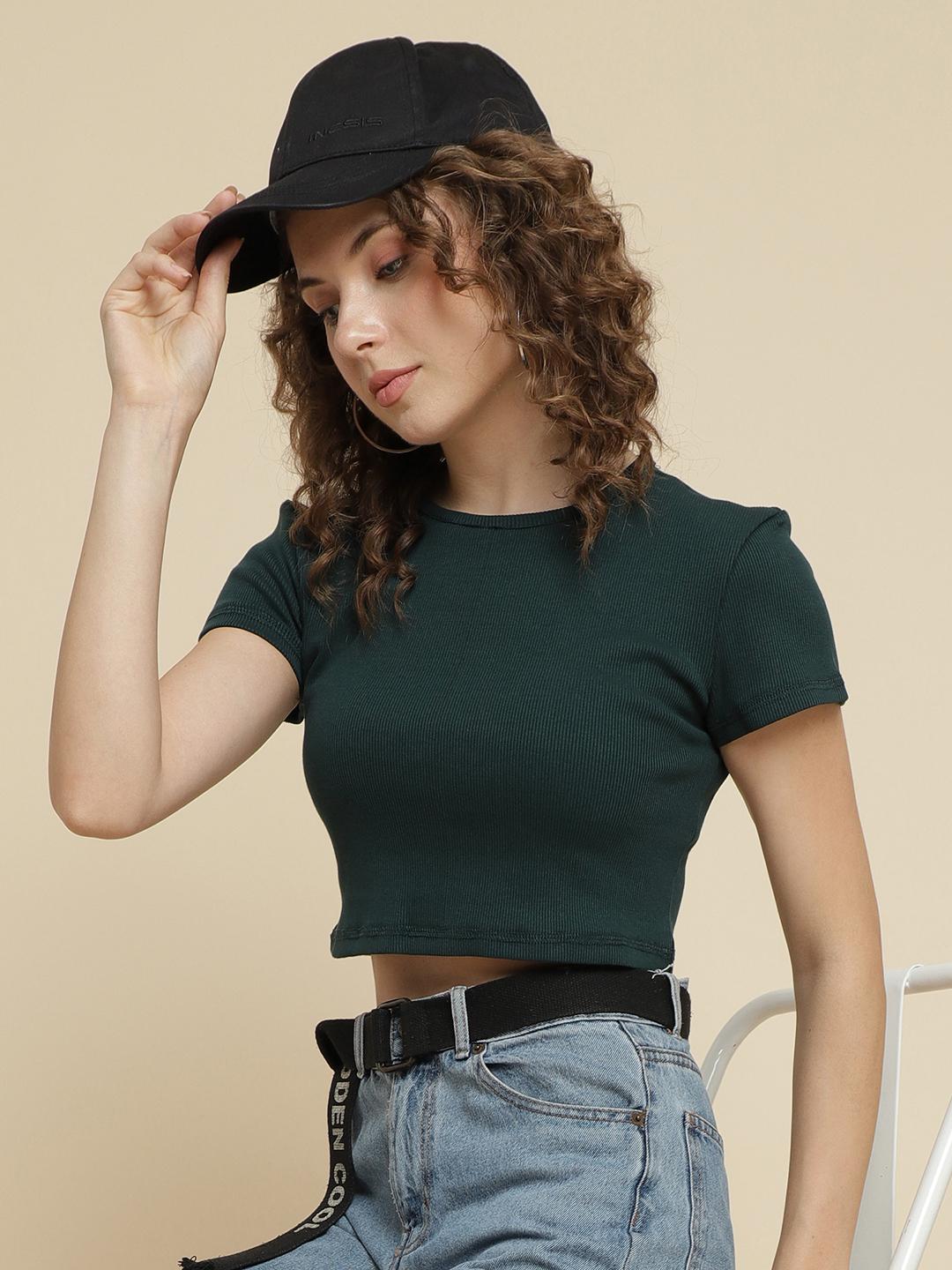 Women's Ribbed Crop Top – Teal Green