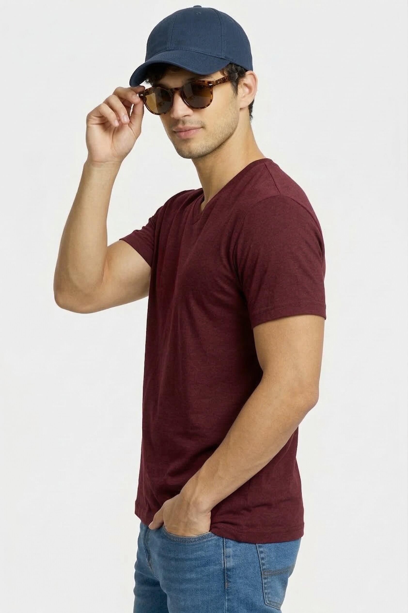 Men's Classic Cotton V-Neck T-Shirt – Maroon