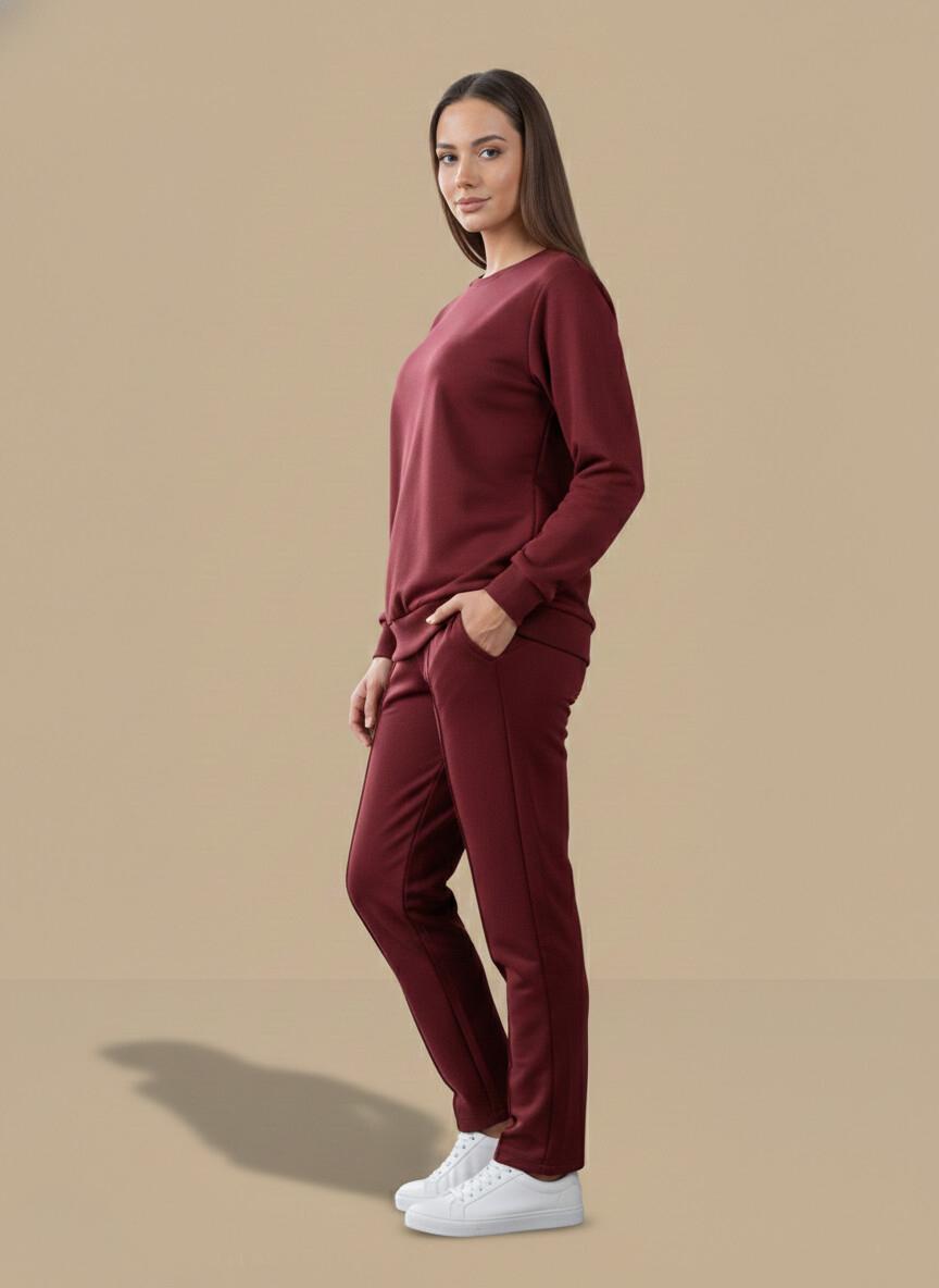 Women's Relaxed Fit Co-ord Tracksuit Set – Maroon