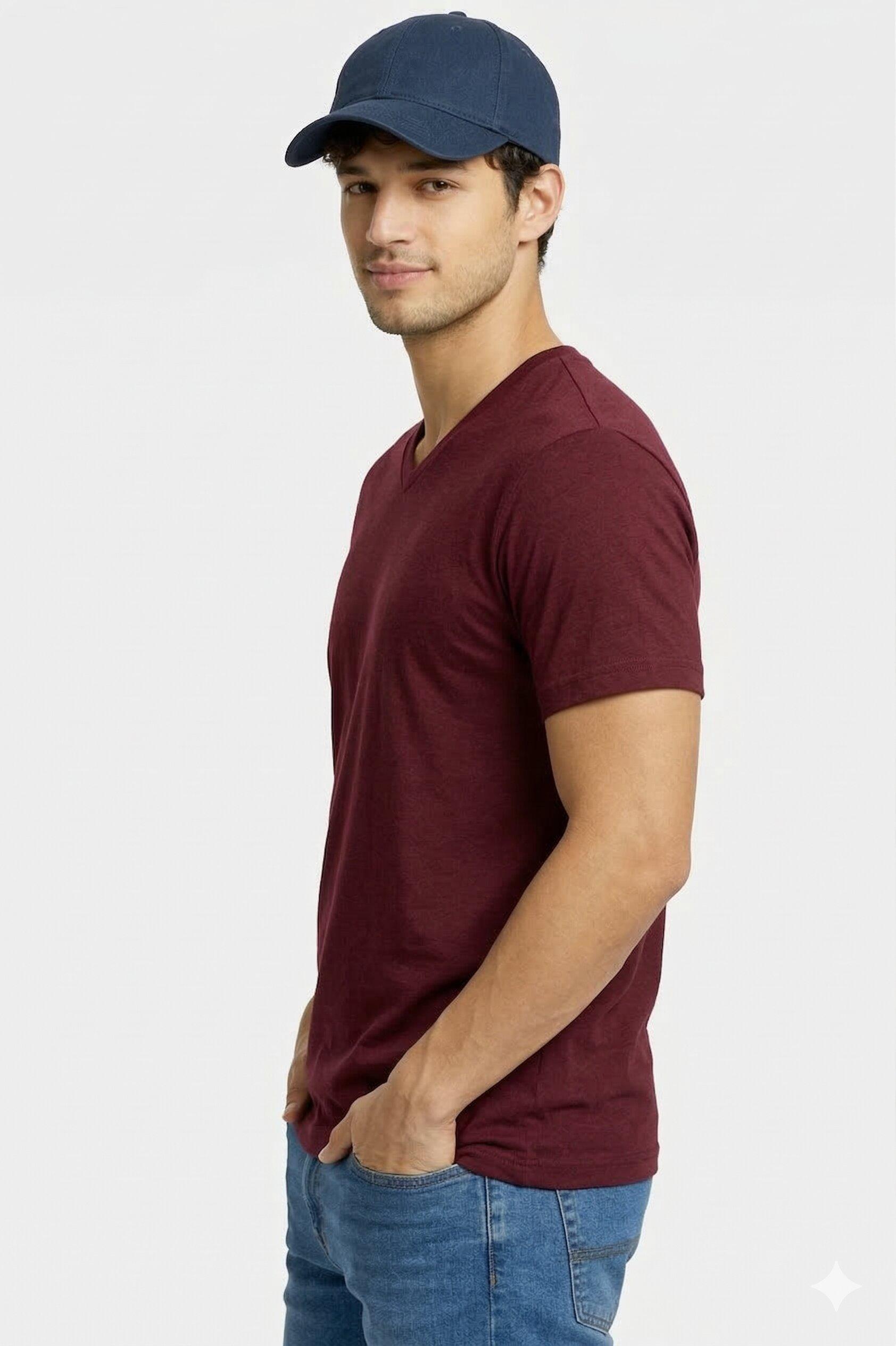 Men's Classic Cotton V-Neck T-Shirt – Maroon
