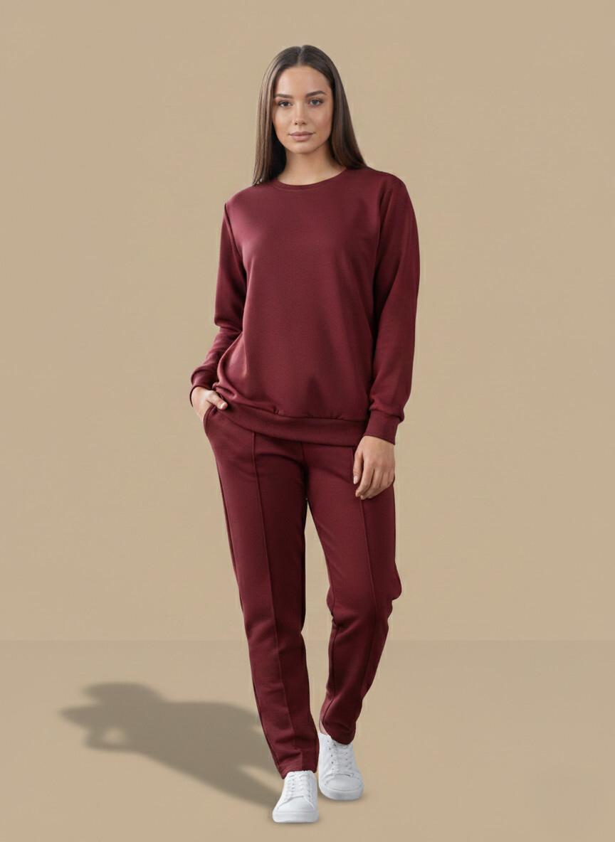 Women's Relaxed Fit Co-ord Tracksuit Set – Maroon