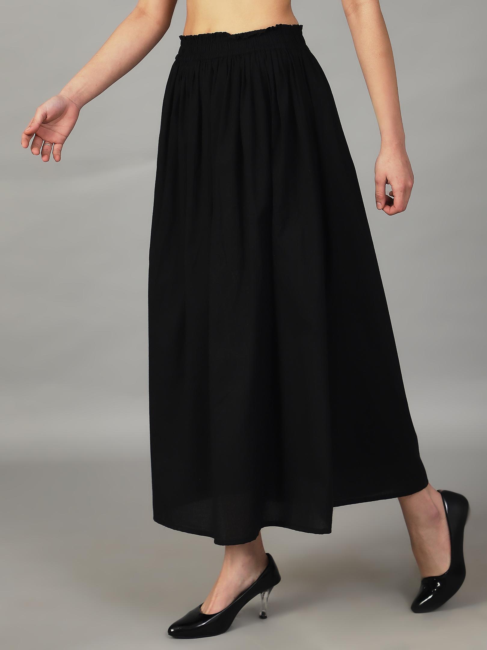 Black Smocked Waist Maxi Skirt