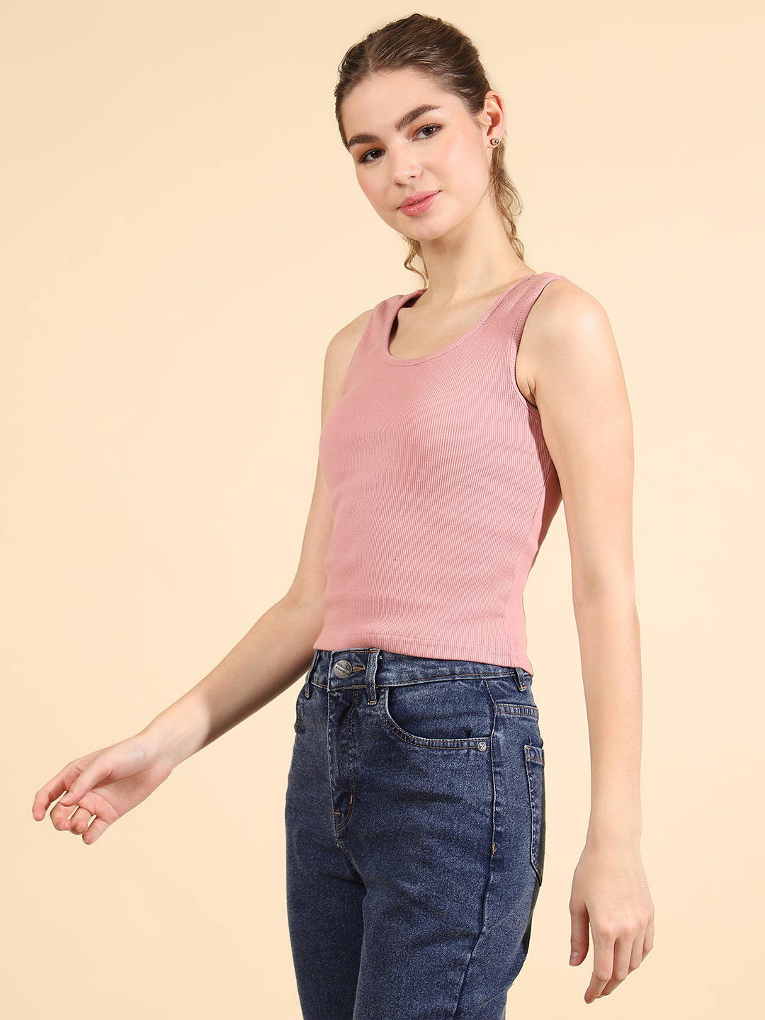 Unaone Women Purple Cotton Ribbed Sleeveless Fitted Vest Tank Top