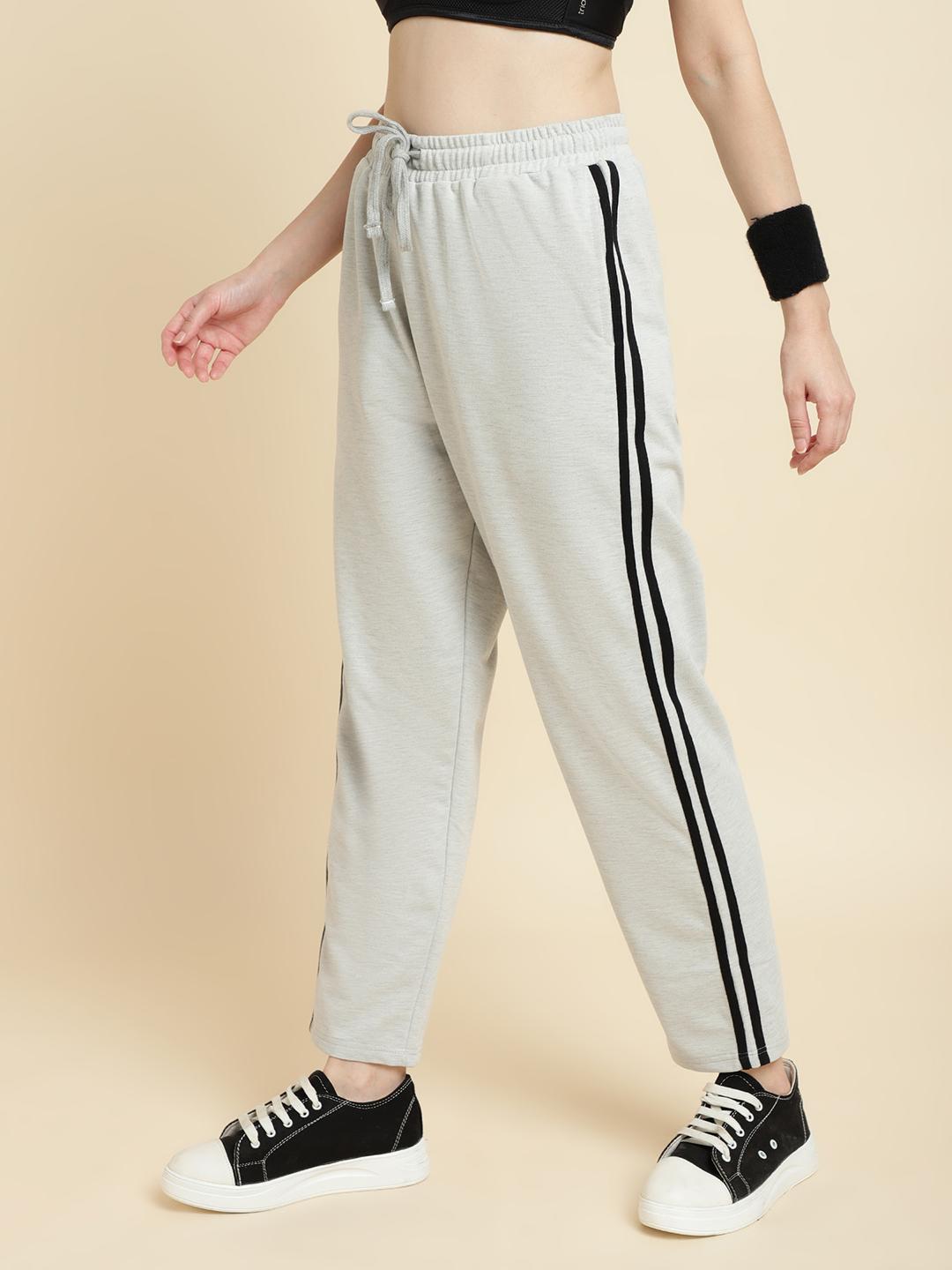 Women's Cotton Terry Side-Stripe Trackpants – Light Grey