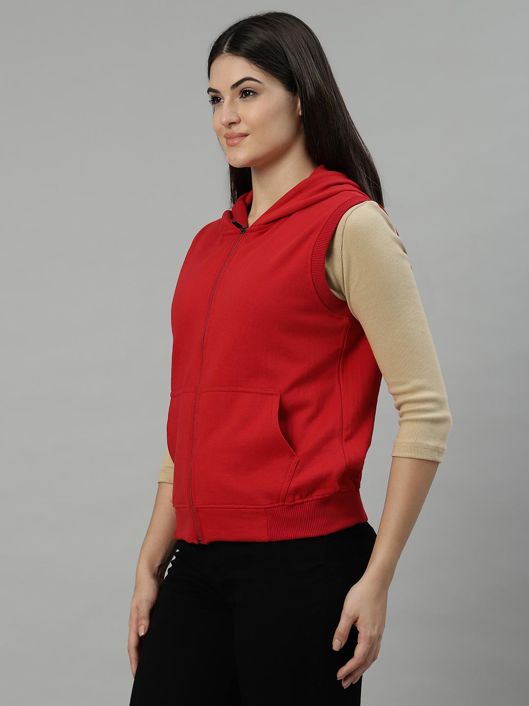 Women's Sleeveless Hoodie Vest – Red Zip-Up Sweatshirt