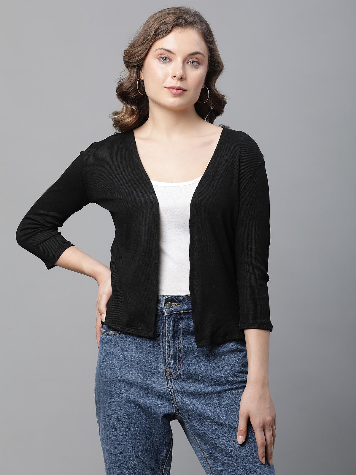 Unaone Women's Ribbed Open-Front Shrug – Black