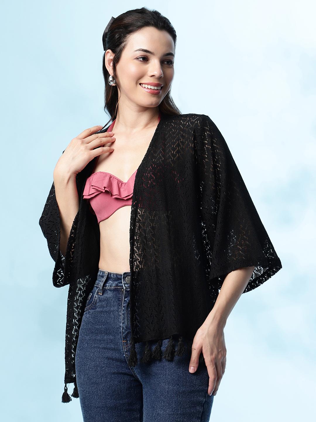 Black Crochet Tassel Shrug