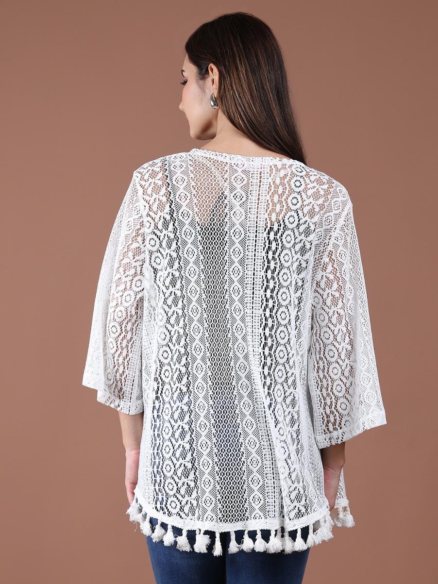 Women's White Lace open Shrug-Front Crochet Cover-Up
