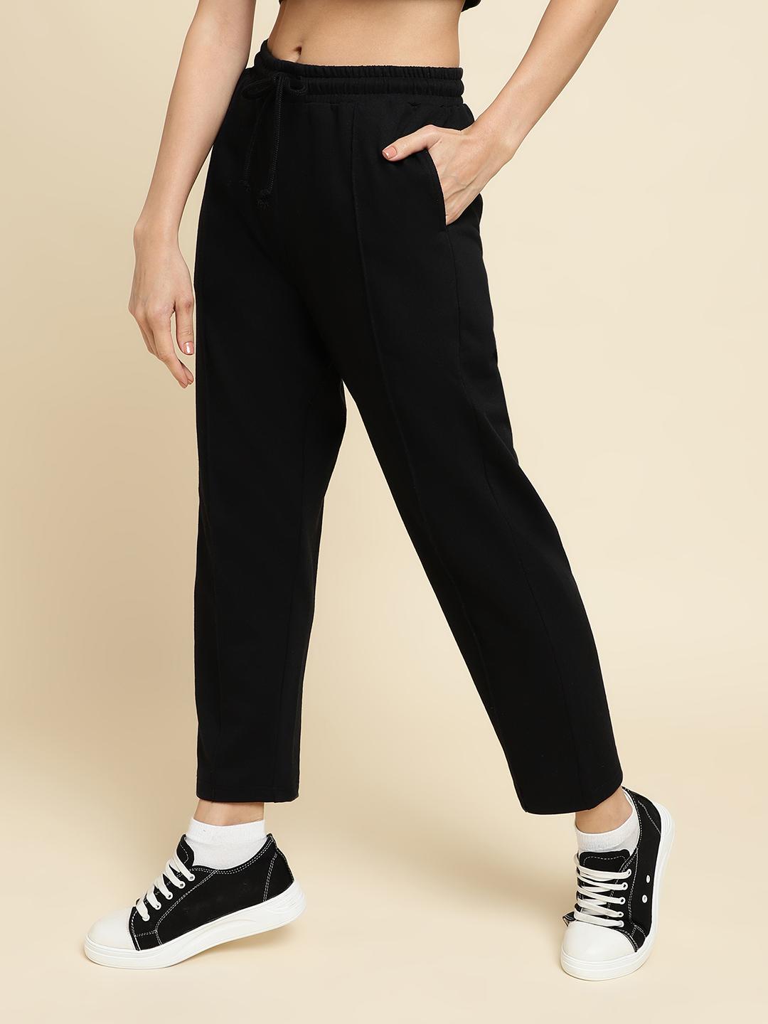 Unaone Women's Terry Cotton Trackpants – Black