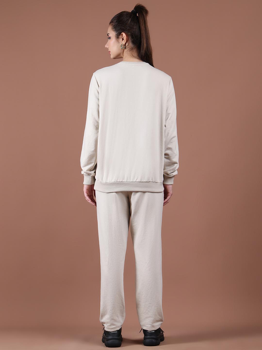 Women's Relaxed Fit Co-ord Tracksuit Set – Beige