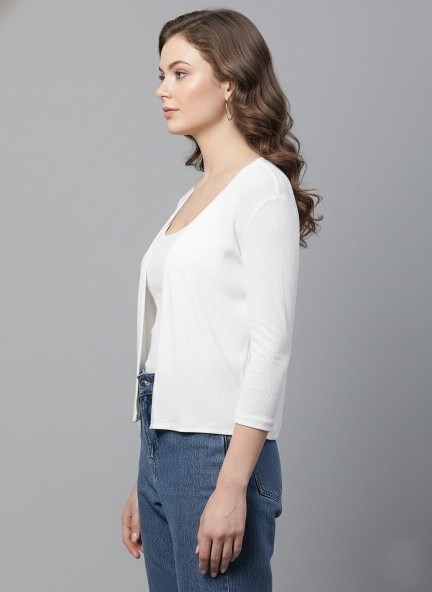 Women's Ribbed Open-Front Shrug – Off White