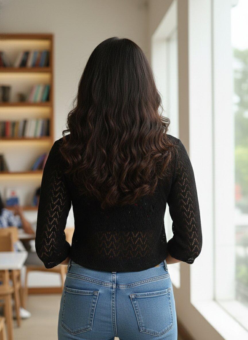 Unaone Black Crochet Shrug – Open-Front Knit Layer