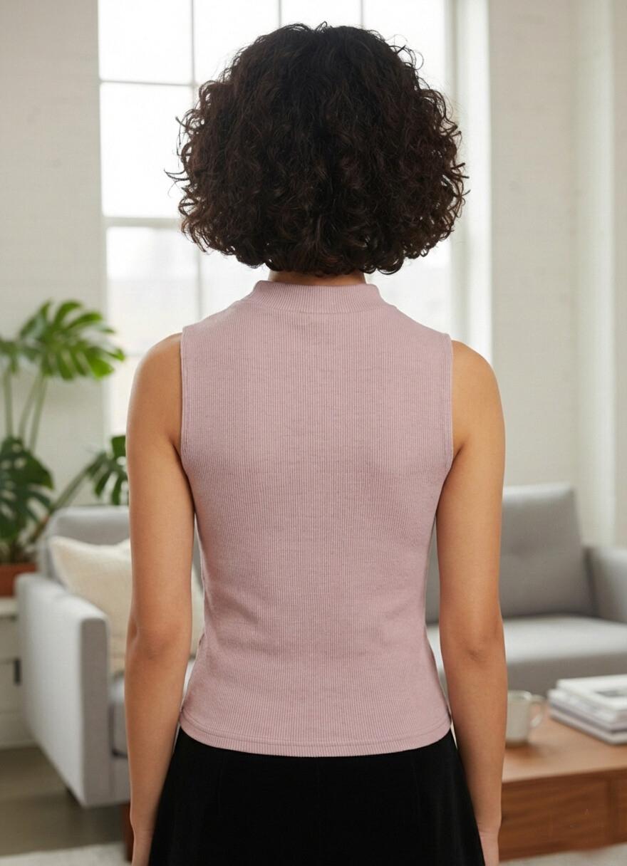 Ribbed Mock Neck Sleeveless Top – Dusty Mauve