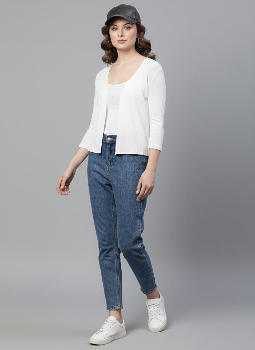 Women's Ribbed Open-Front Shrug – Off White
