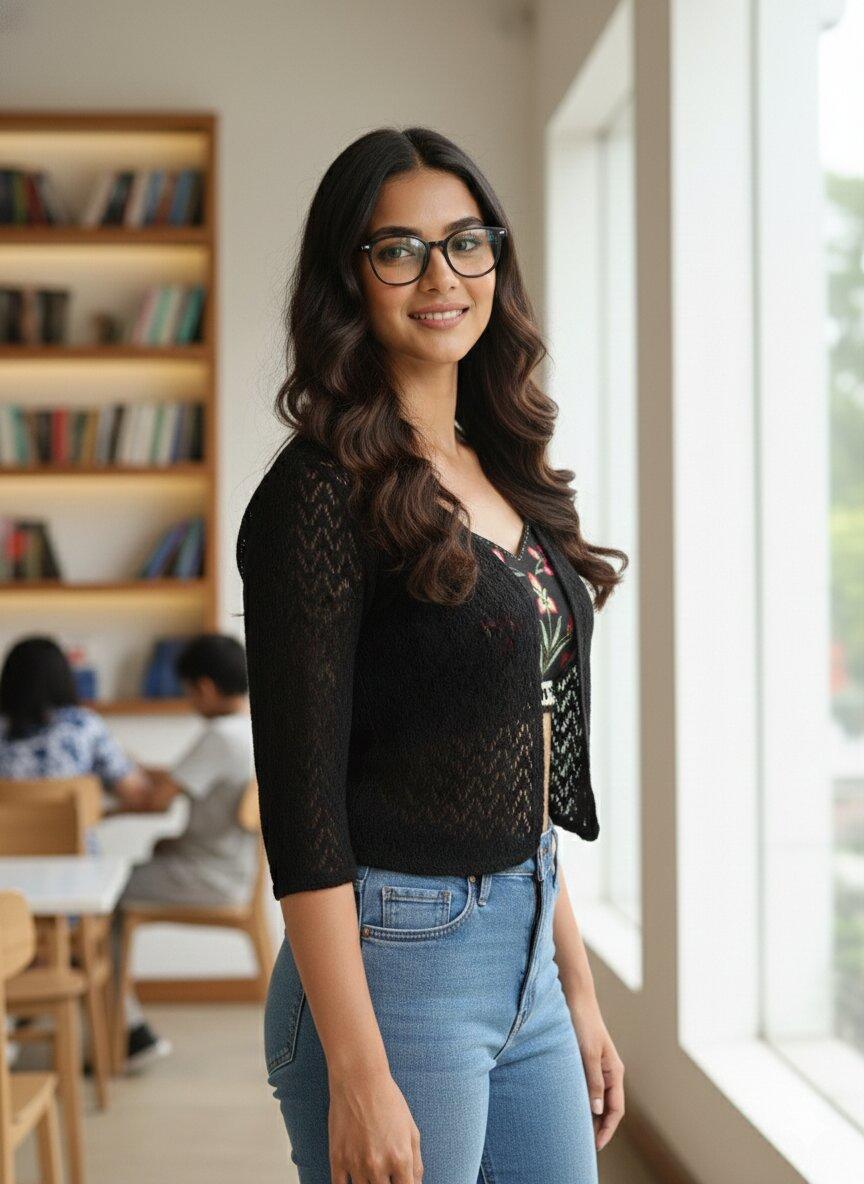 Unaone Black Crochet Shrug – Open-Front Knit Layer