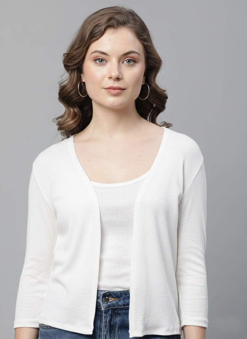 Women's Ribbed Open-Front Shrug – Off White