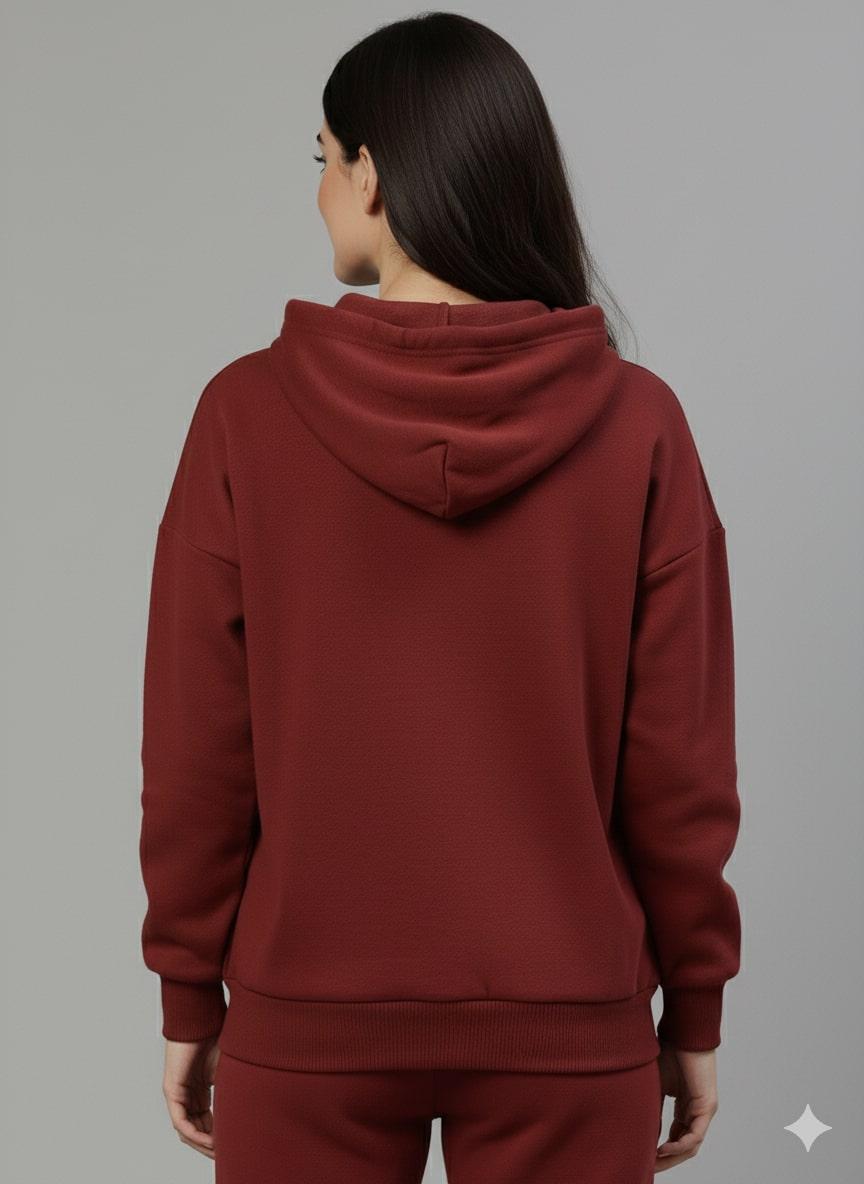 Women's Maroon Cotton Fleece Hoodie
