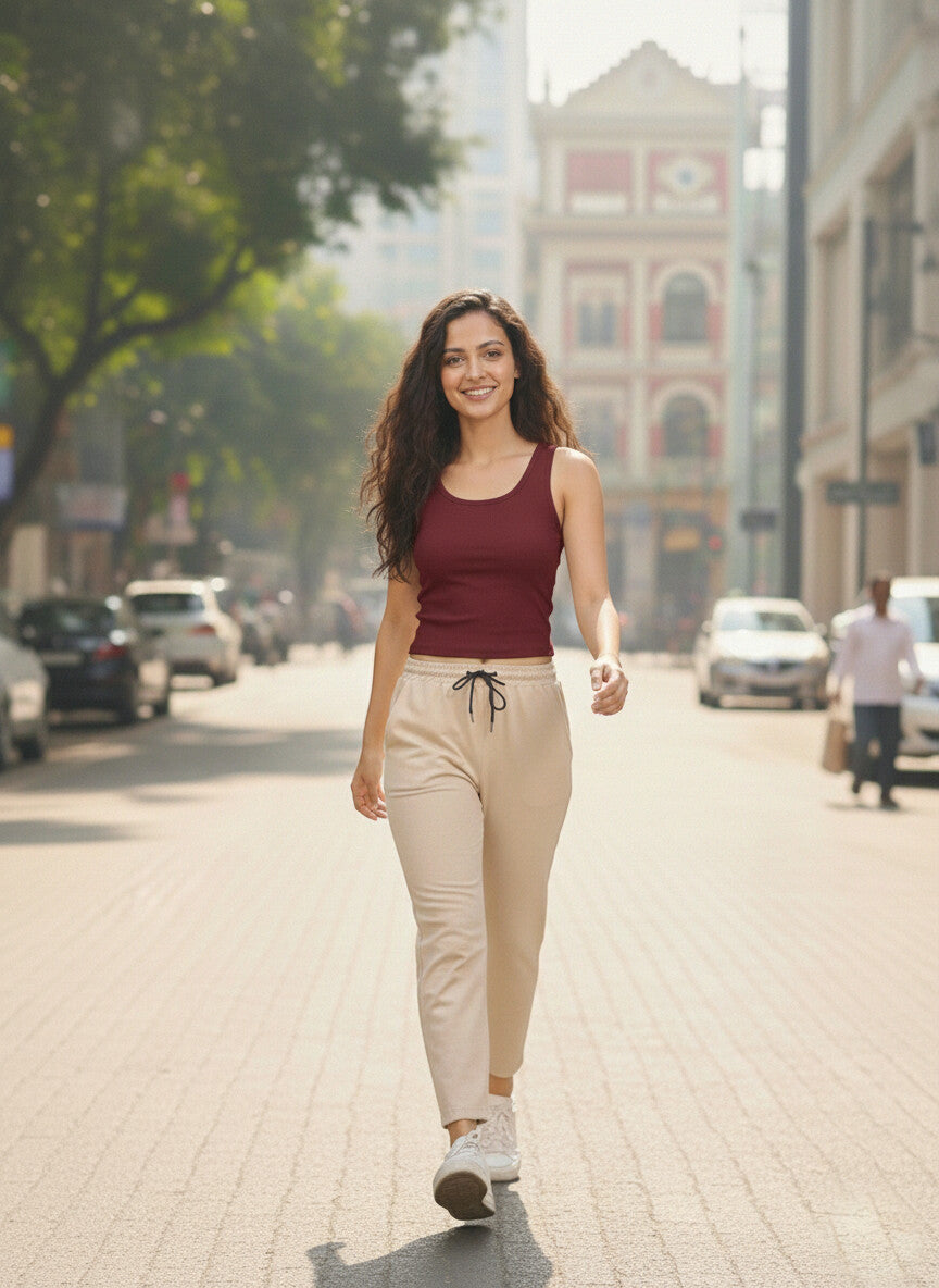 Ribbed Crop Tank Top – Dark Maroon