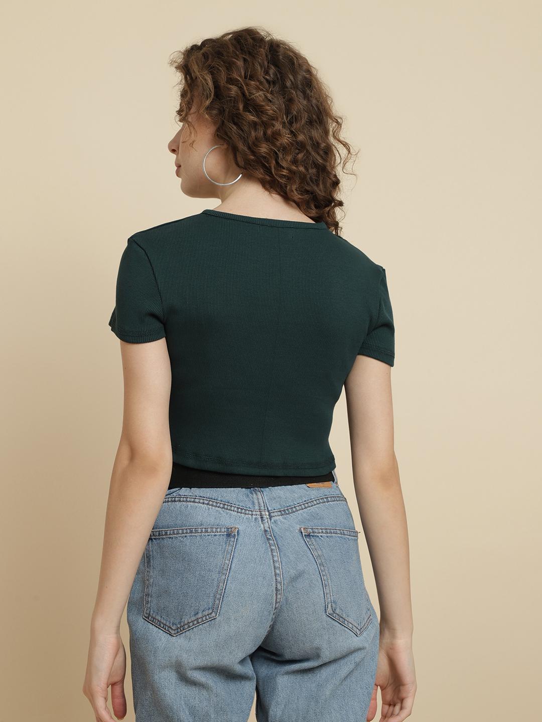 Women's Ribbed Crop Top – Teal Green