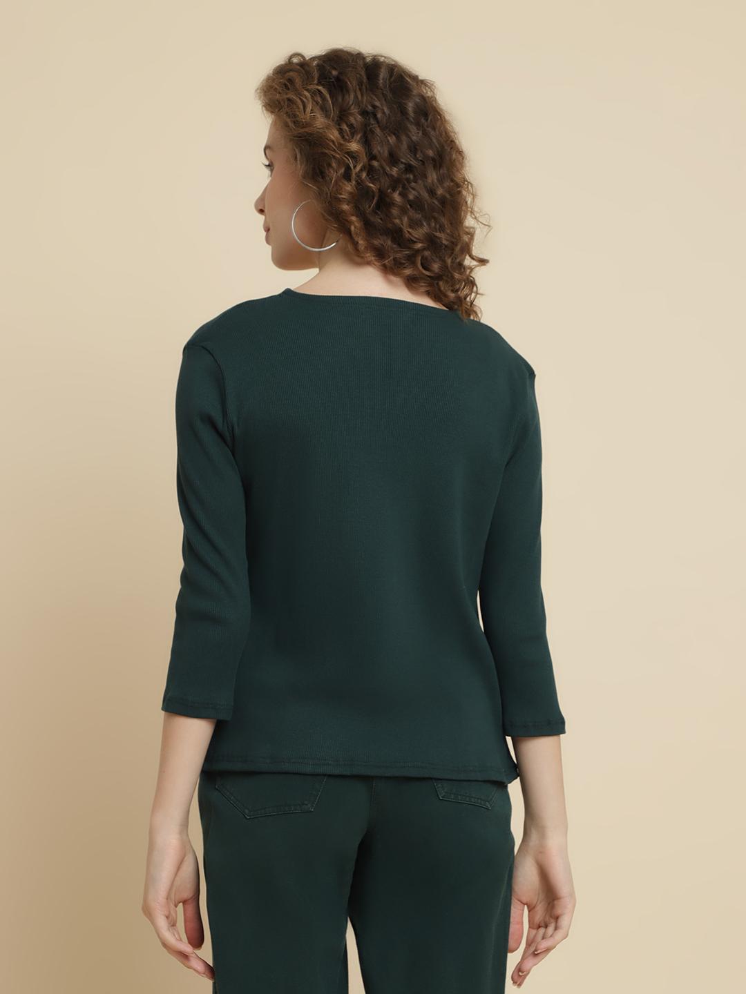Ribbed Open-Front Shrug – Teal Green