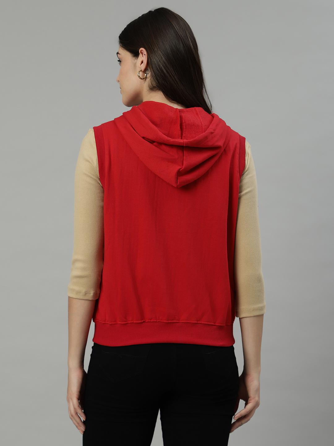 Women's Sleeveless Hoodie Vest – Red Zip-Up Sweatshirt