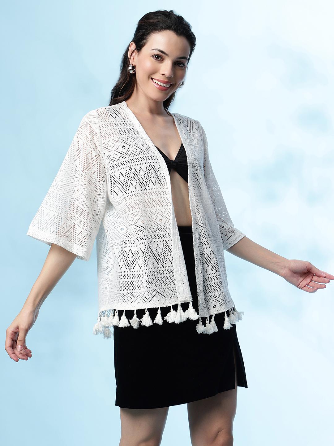 Crochet Lace Shrug – White Open-Front Knit Cover-Up