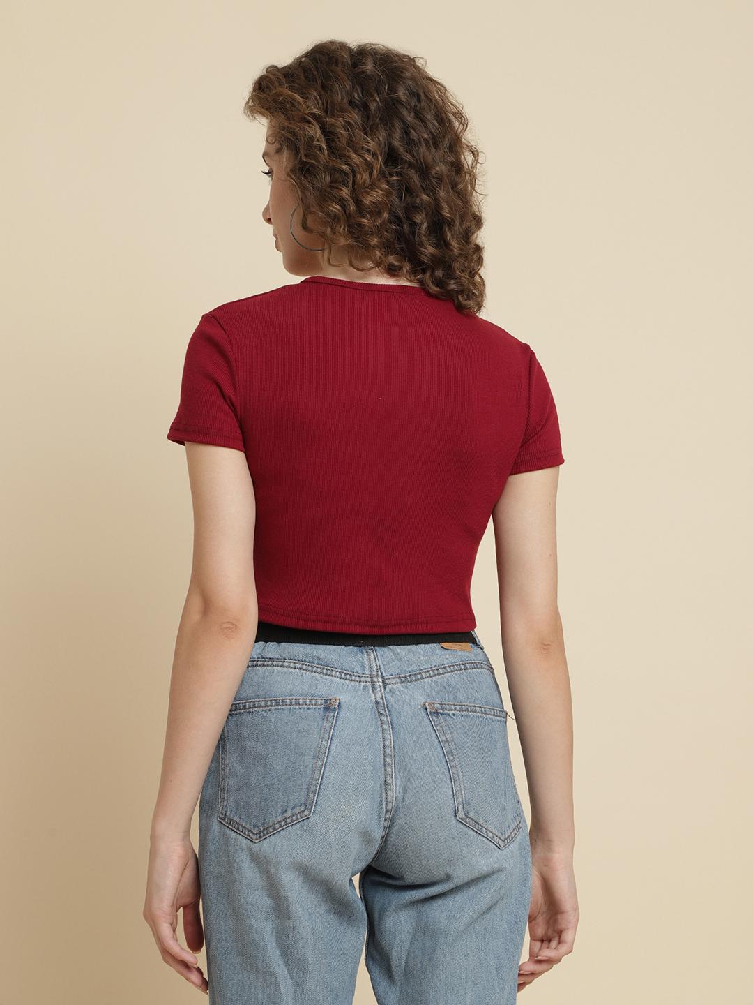 Women's Maroon Ribbed Crop Top