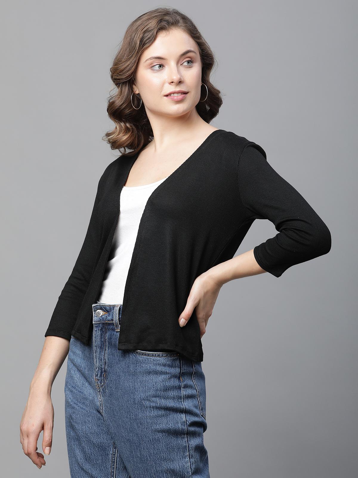Unaone Women's Ribbed Open-Front Shrug – Black