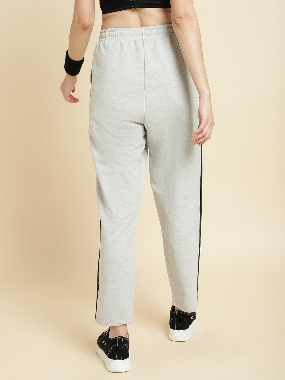 Women's Cotton Terry Side-Stripe Trackpants – Light Grey