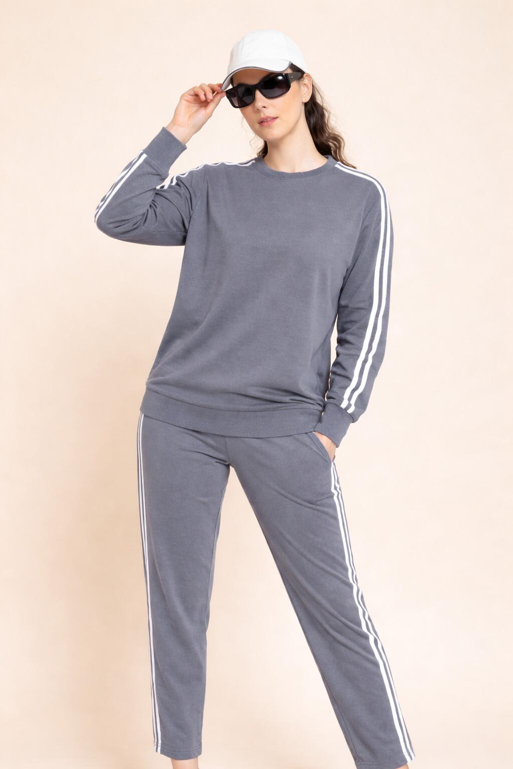 Stripe Tape Co-ord Tracksuit Set – Steel Grey