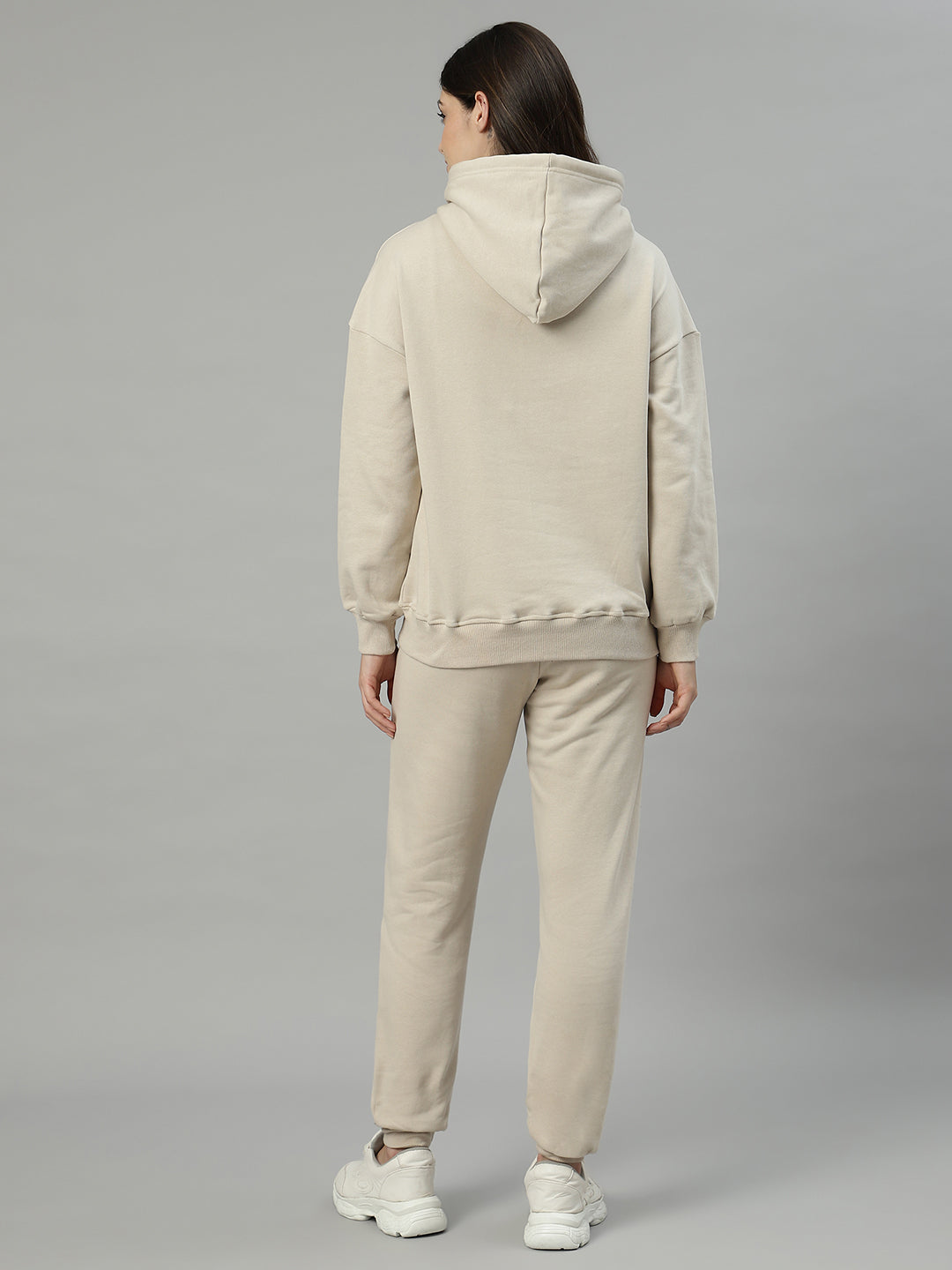 Unaone Women Beige Cotton Fleece Winter Wear Tracksuit