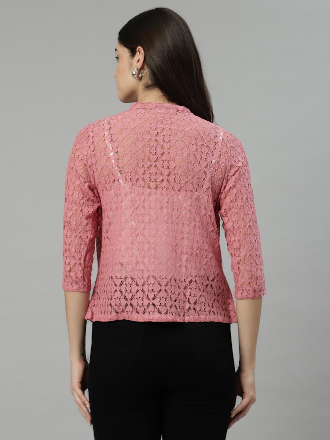 Unaone Women's Dusty Pink Floral Lace Open-Front Shrug