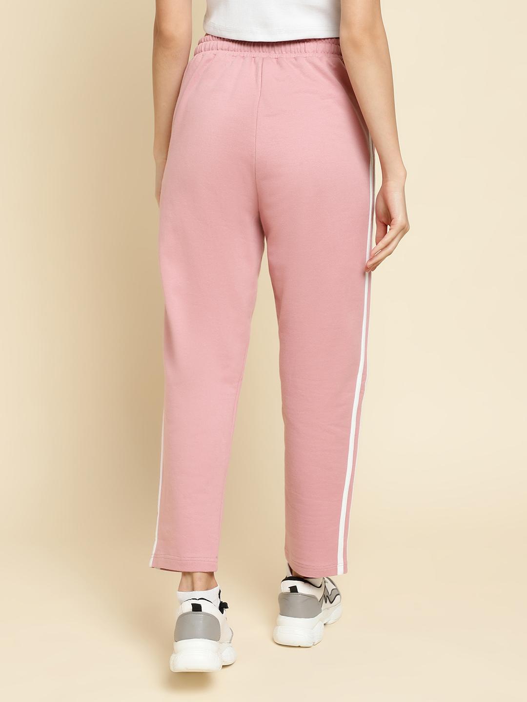Women's Pink Cotton Terry Joggers with White Side Stripes