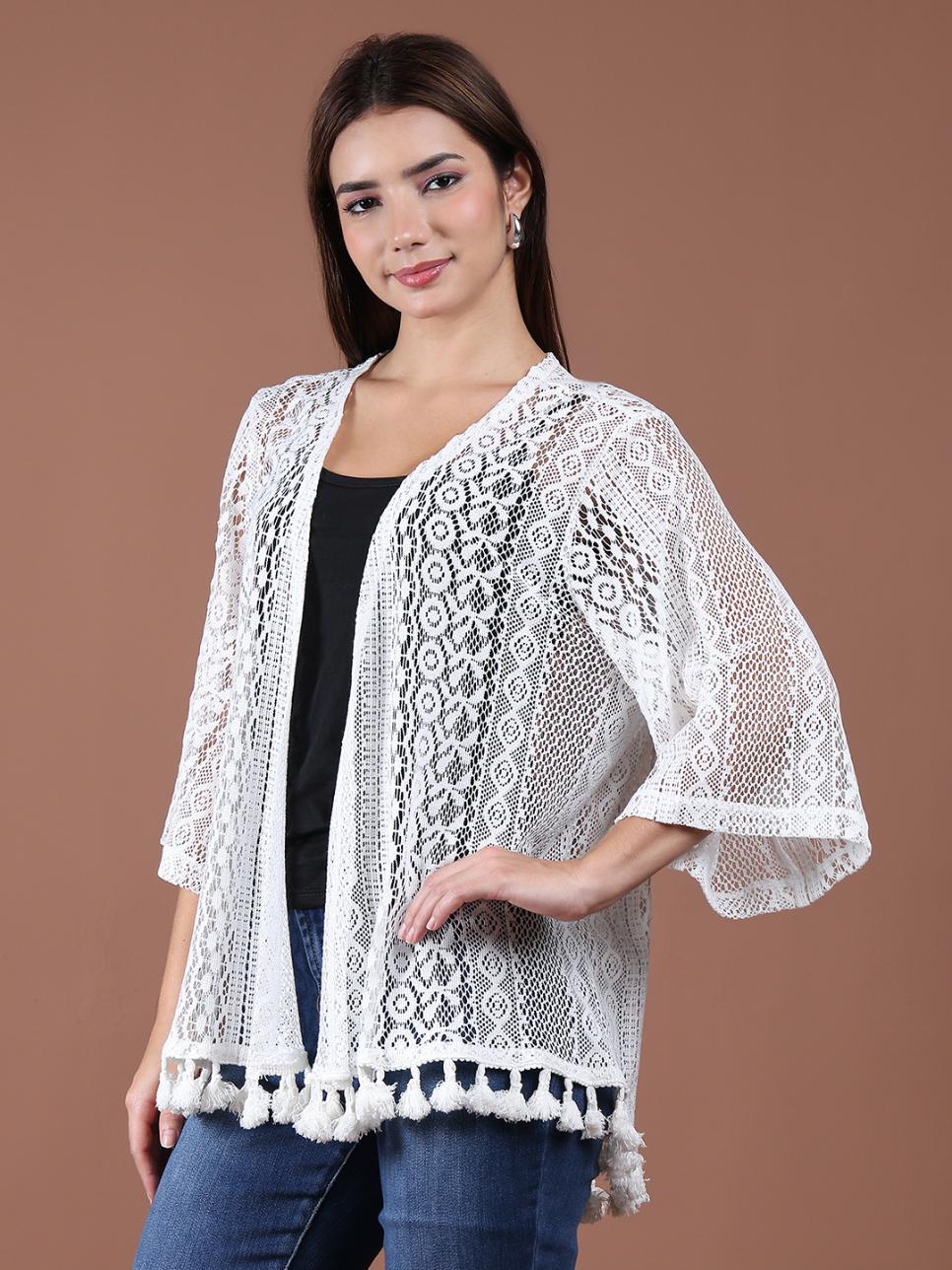 Women's White Lace open Shrug-Front Crochet Cover-Up