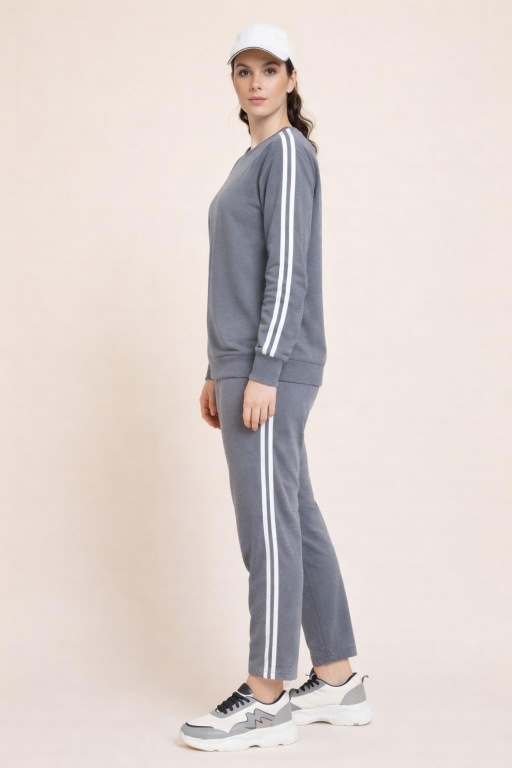 Stripe Tape Co-ord Tracksuit Set – Steel Grey