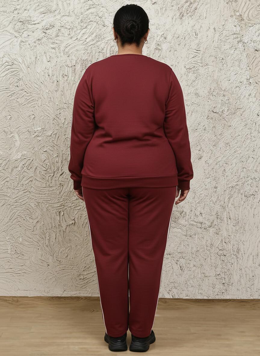 Women's Cotton Terry Tracksuit – Maroon Side Stripe