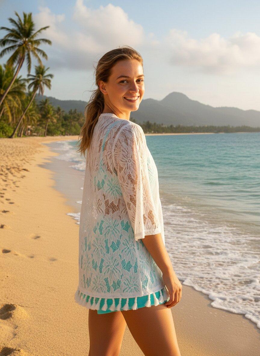 Floral Lace Shrug – White