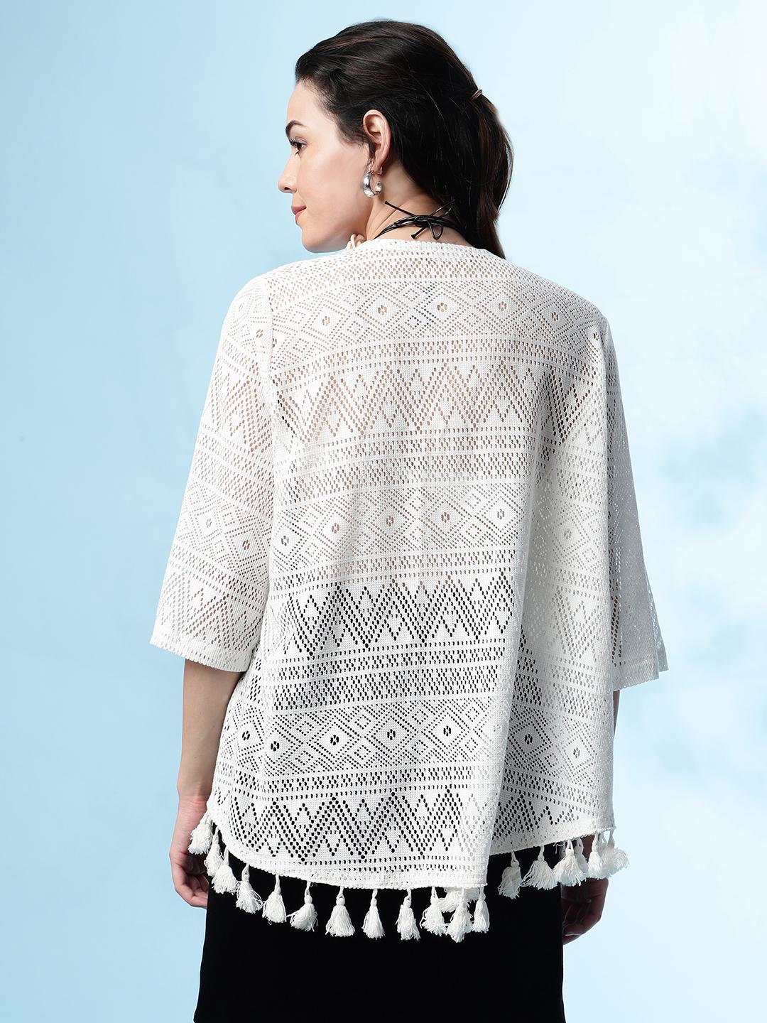 Crochet Lace Shrug – White Open-Front Knit Cover-Up