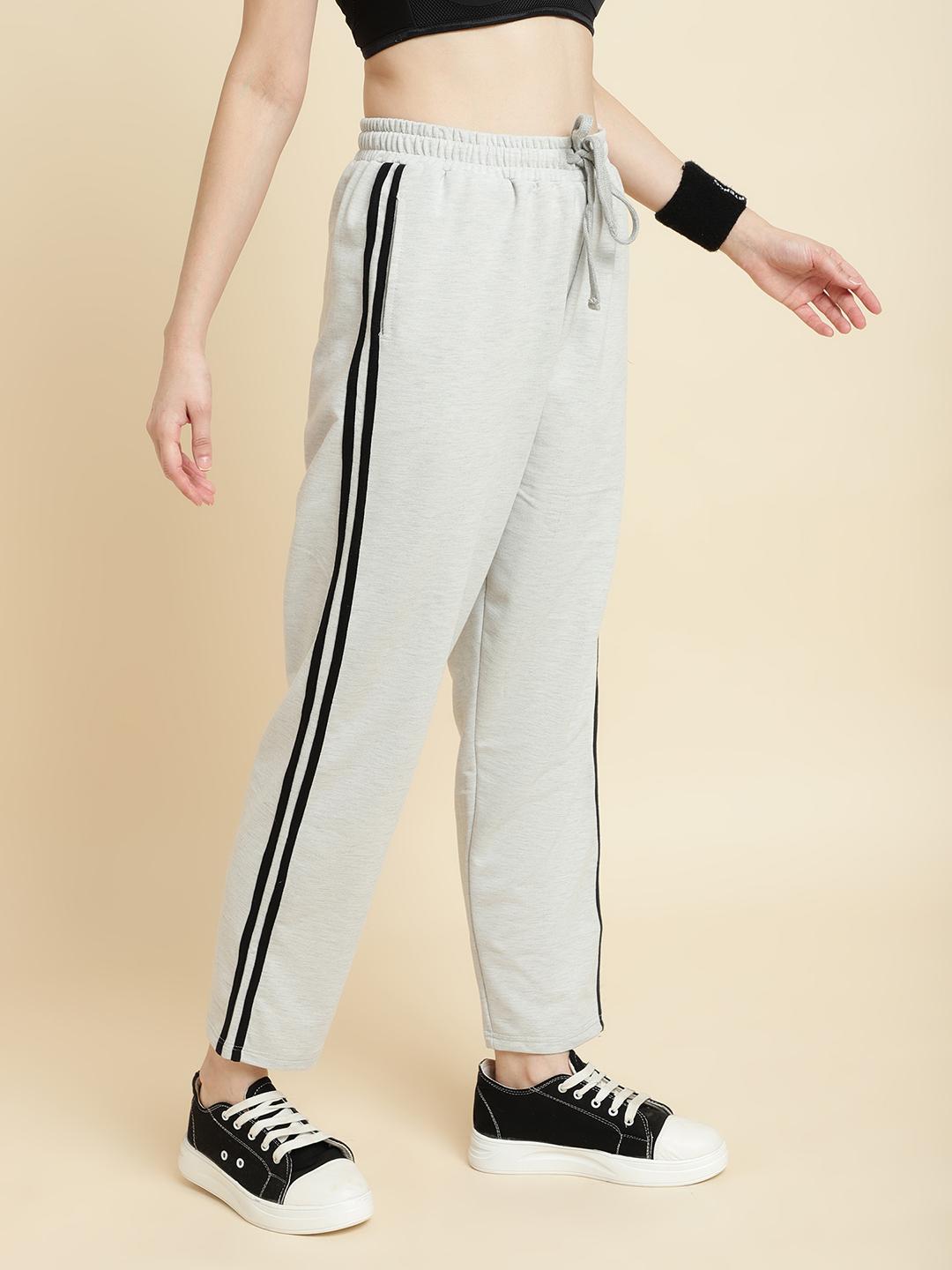 Women's Cotton Terry Side-Stripe Trackpants – Light Grey