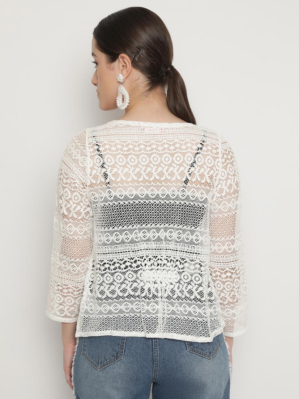 Unaone Women's White Crochet Lace Open-Front Shrug