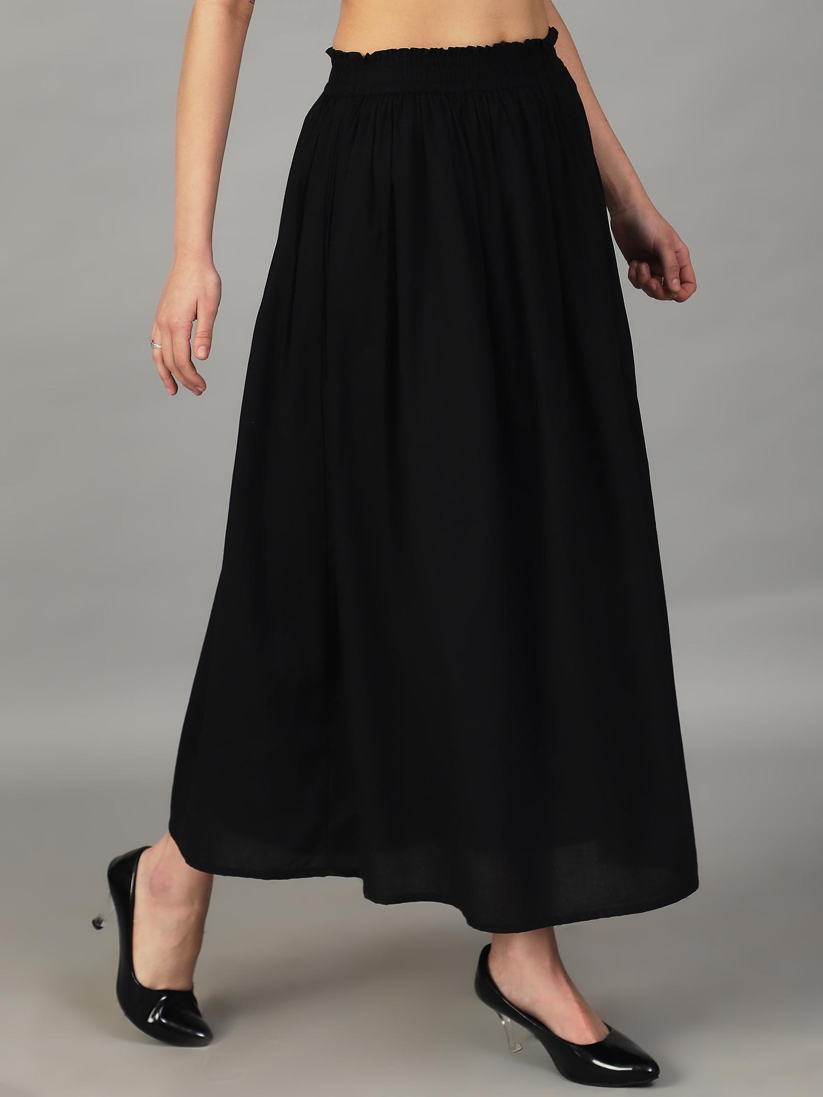 Black Smocked Waist Maxi Skirt