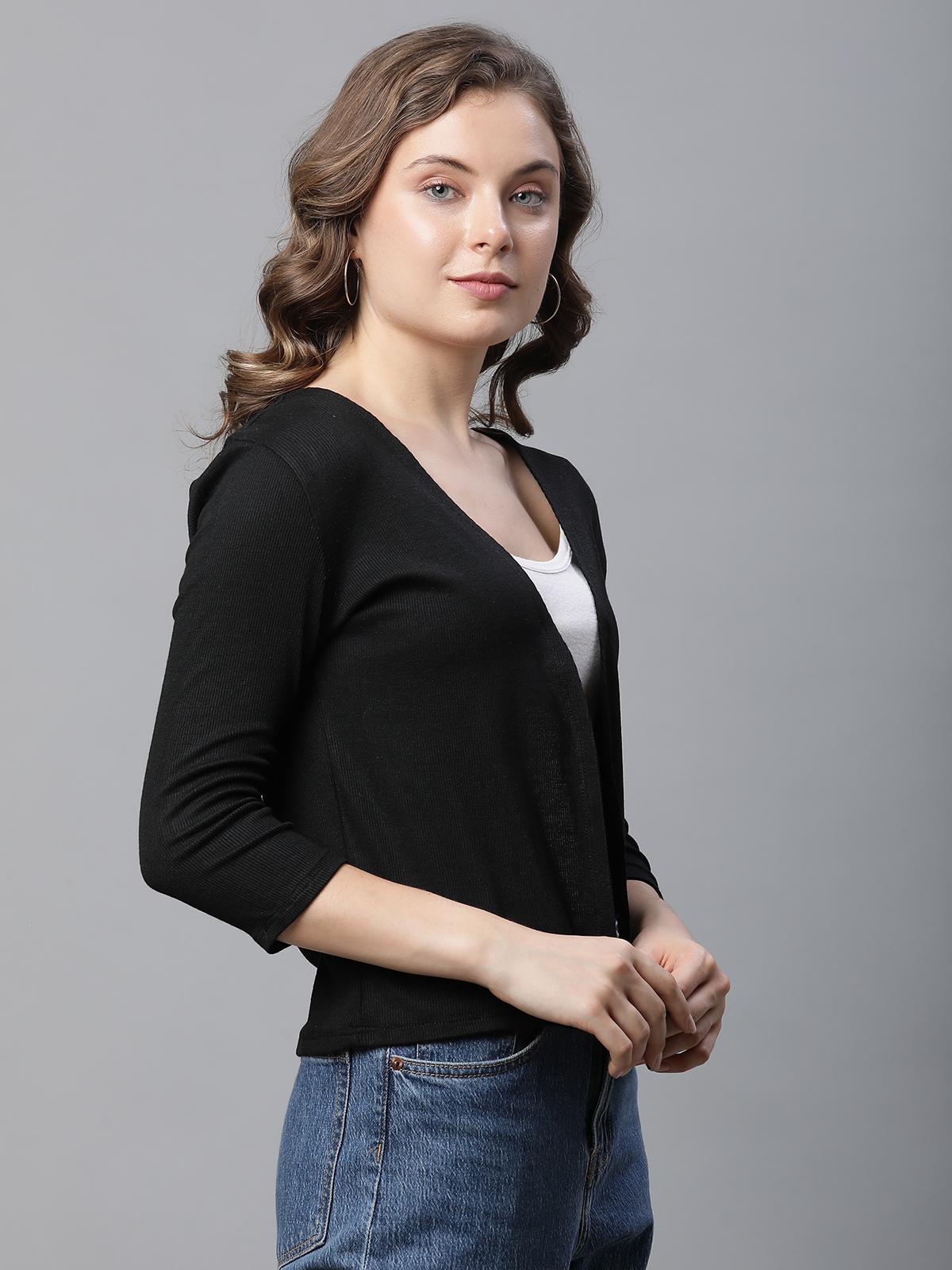 Unaone Women's Ribbed Open-Front Shrug – Black