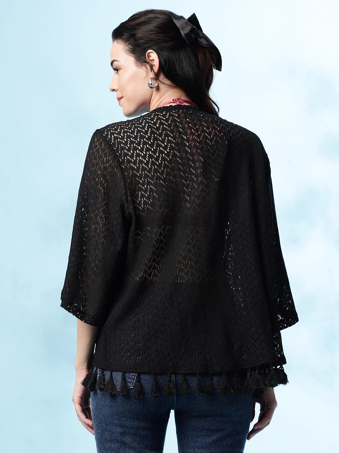 Black Crochet Tassel Shrug