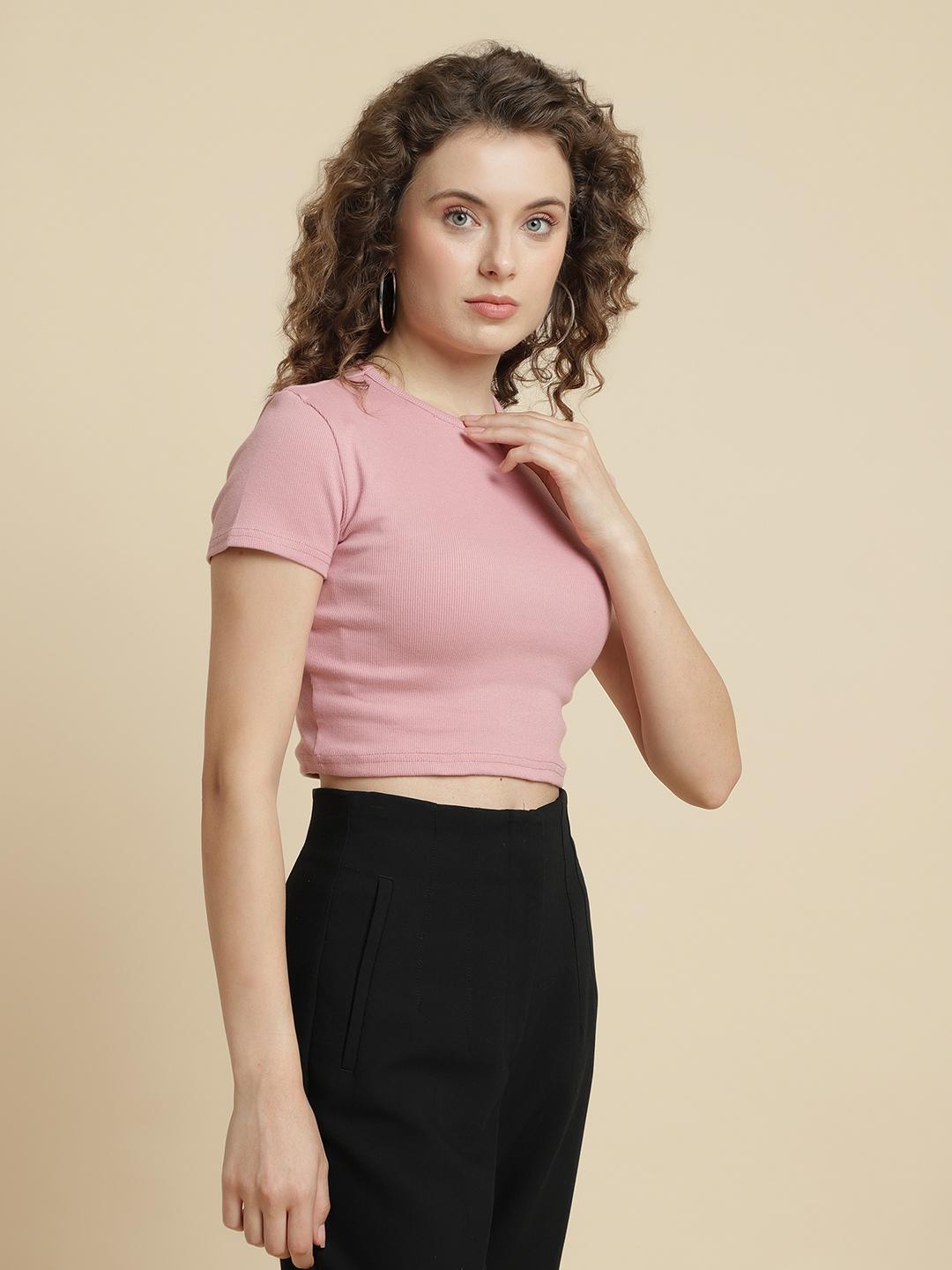 Unaone Women's Ribbed Crop T-Shirt – Dusty Pink