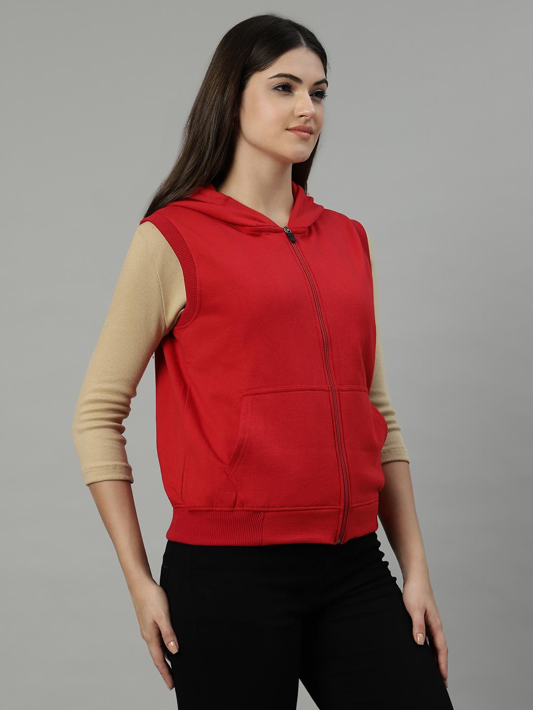 Women's Sleeveless Hoodie Vest – Red Zip-Up Sweatshirt