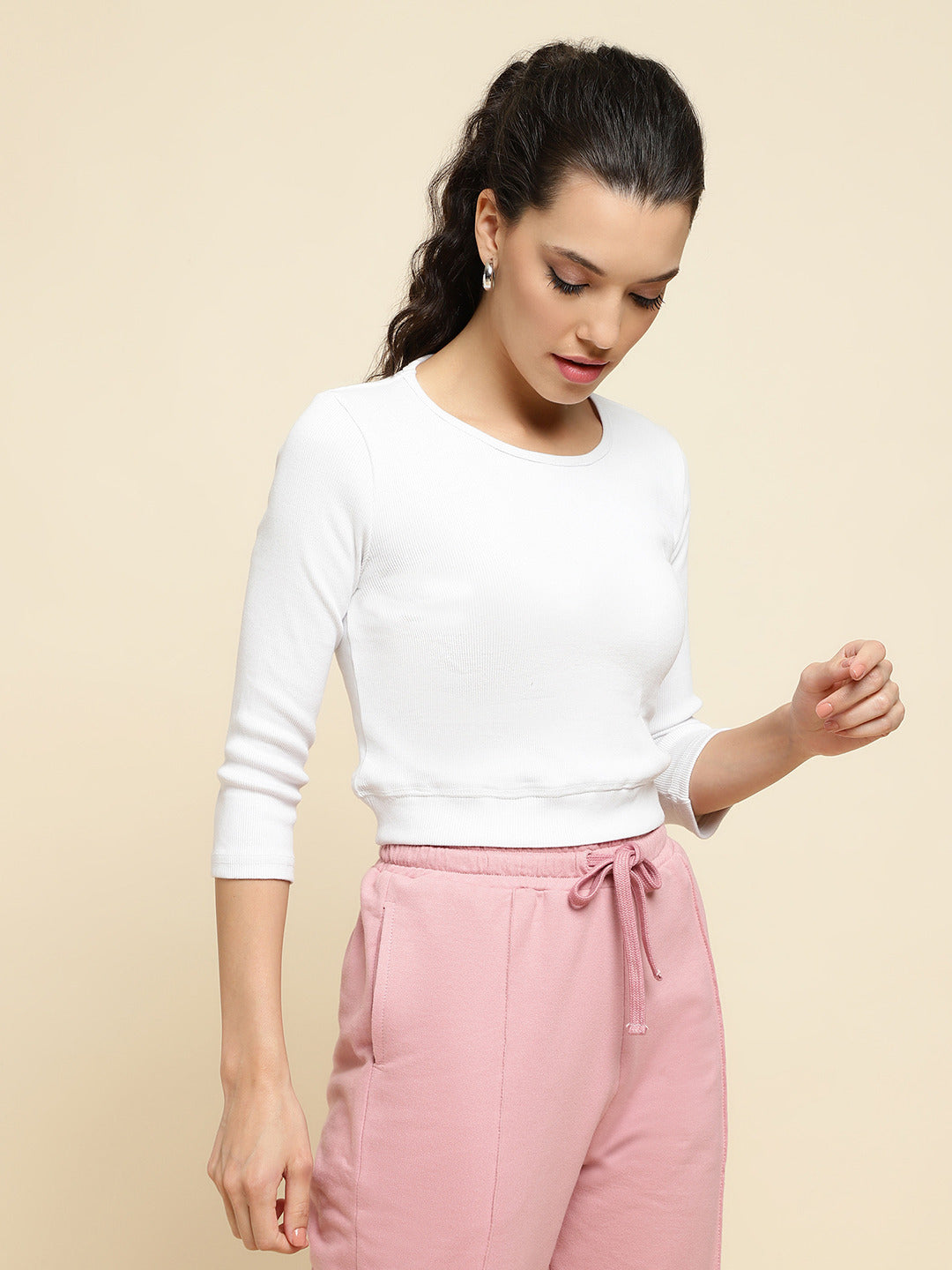 Women's Ribbed Crop Top – White